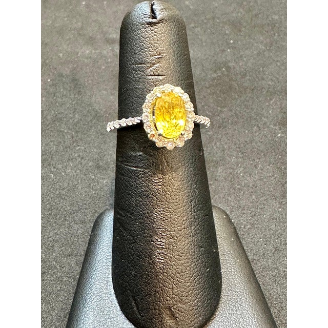 Yellow 2.2 Ct Oval Cut Natural Yellow Sapphire & Diamond Halo Engagement Ring For Sale - Image 8 of 8
