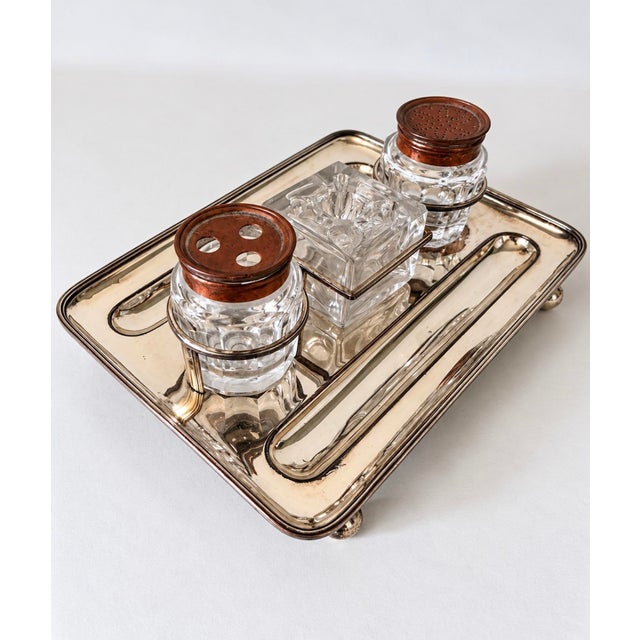 English Early 19th Century Georgian Old Sheffield Plate Silverplated Partners Inkwell Desk Set For Sale - Image 3 of 17