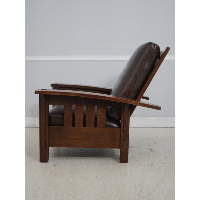 Mission Stickley Mission Oak Leather Morris Chair & Ottoman For Sale - Image 3 of 18