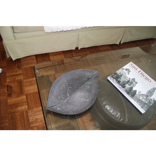 Metal Patinad Black Decorative Metal Leaf Tray For Sale - Image 7 of 8