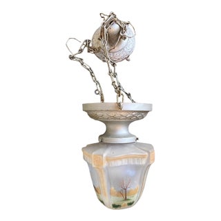 Art Deco Vintage Hand Painted Pendant Light Fixture For Sale