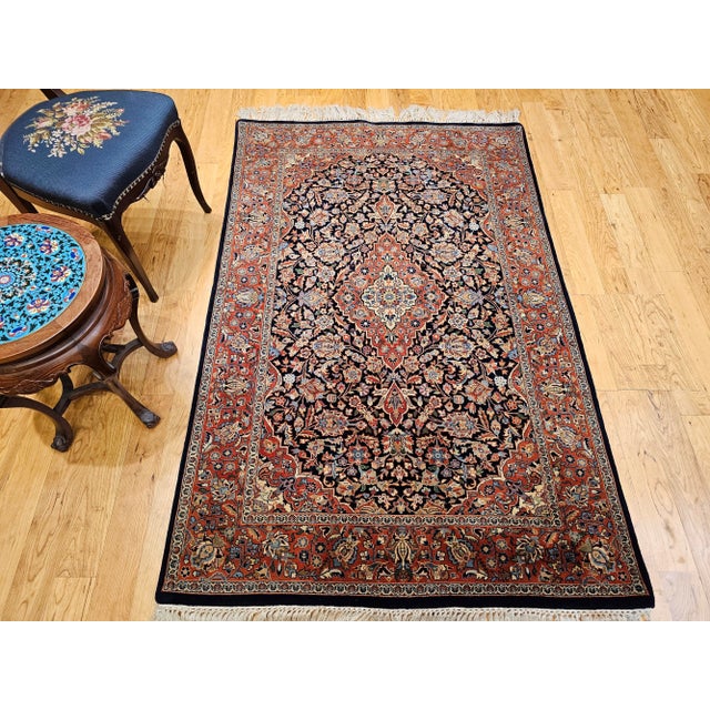 Vintage Kashan Area Rug, Handwoven Floral Pattern, Navy & Brick Red, 4’ X 6’ For Sale - Image 12 of 12