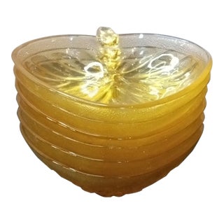 1950 Tiffin Amber Glass Leaf Shaped Trinket Holders Set of 6 For Sale