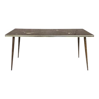 Italian Mid-Century Modern Black & Gold Coffee Table With Abstract Painting Top For Sale
