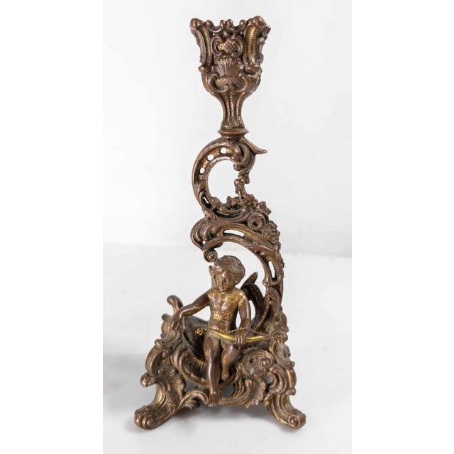 19th Century Pair of French Rococo Revival Gilt Bronze or Copper Alloy Candlesticks For Sale - Image 4 of 14