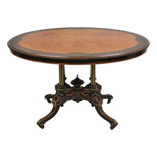 English Victorian Aesthetic Movement Ebony & Burr Walnut Oval Center Table For Sale