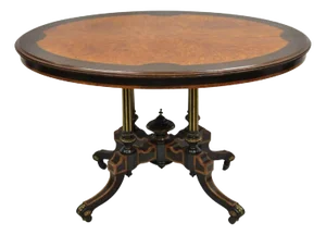 English Victorian Aesthetic Movement Ebony & Burr Walnut Oval Center Table