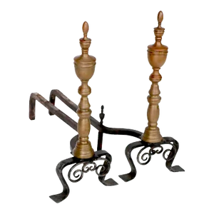 Vintage Brass and Iron Chippendale Revival Andirons