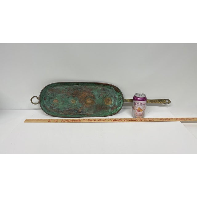 Copper Antique Oblong Copper & Brass Egg Poacher Pan With Long Hanging Handle For Sale - Image 8 of 10