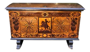 Antique Early 19th C Dutch Marquetry Inlaid Dome Top Marriage Coffer \ Chest C.1836