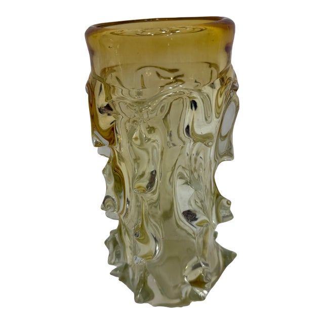 Vintage Art Amber Glass Vase For Sale