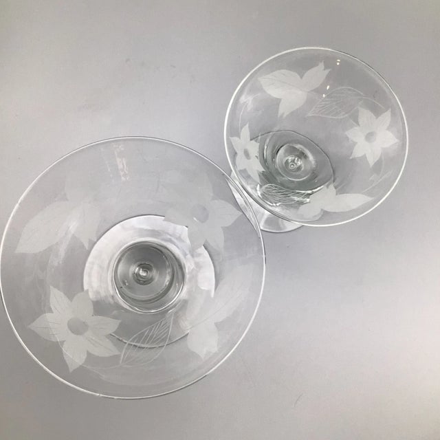 Transparent Floral Etched Crystal Stemware Glasses - Set of 18 For Sale - Image 8 of 13