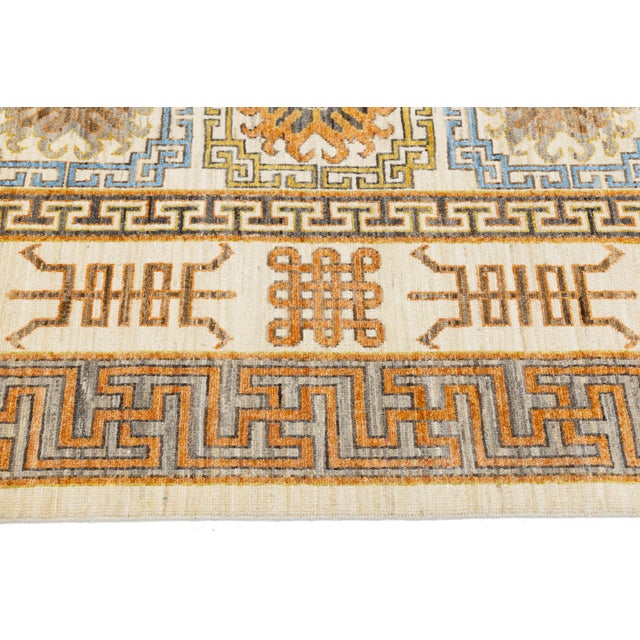 10x14 Hand-Knotted Modern Khotan Style Wool Area Rug – Geometric Earth Tones For Sale - Image 9 of 10