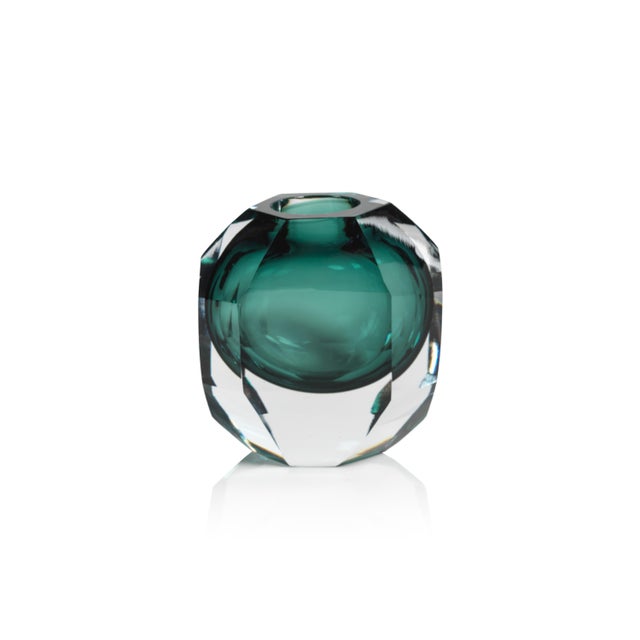 Albi Emerald Cut Glass Vase, 5" For Sale - Image 4 of 4