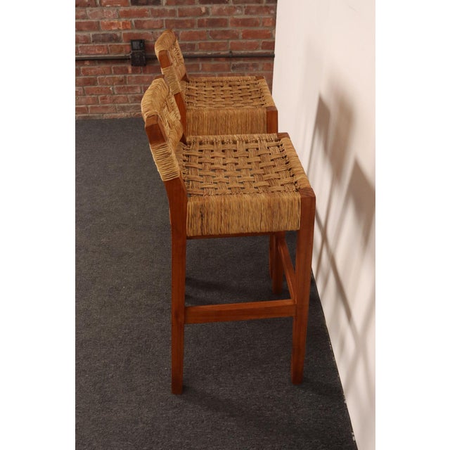 Pair of Vintage Mexican Modern Pine and Woven Palm Bar Stools by Muebles Austin For Sale - Image 17 of 18