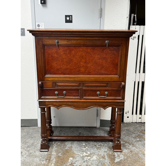 Design Plus Gallery presents a Traditional Mahogany Wine Bar Secretary Cabinet from South Cone Trading Co. This vintage...