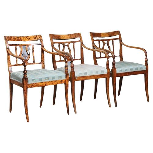 Swedish Biedermeier Golden Birch Carver Chairs, Late 1800s, Set of 3 For Sale - Image 5 of 5