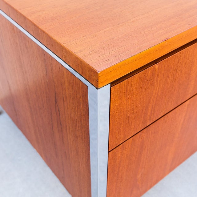 Vintage 1960s Mid Century Modern Teak & Chrome Executive Desk After Florence Knoll For Sale - Image 9 of 14