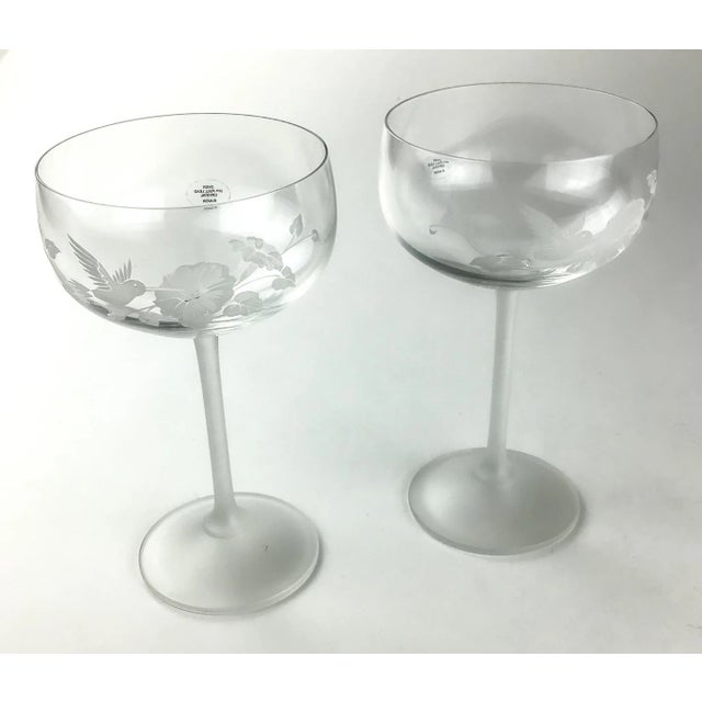 Vintage Full Lead Crystal Champagne Glasses Hummingbird Motif For Sale - Image 13 of 13