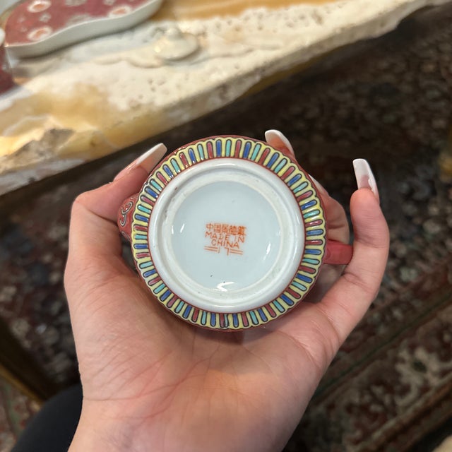 Vintage Miniature Set of Asian Ceramic Cups, Teapot, and Tray- 5 Pieces Total For Sale In Atlanta - Image 6 of 8