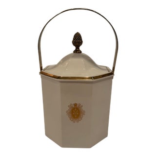 Ceramic Porcelain Ice Bucket With Crest by Ernest John For Sale