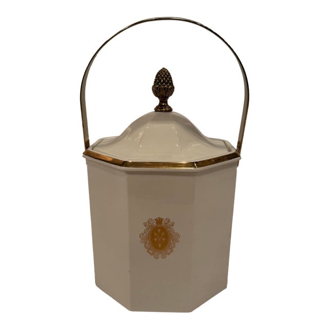 Ceramic Porcelain Ice Bucket With Crest by Ernest John For Sale