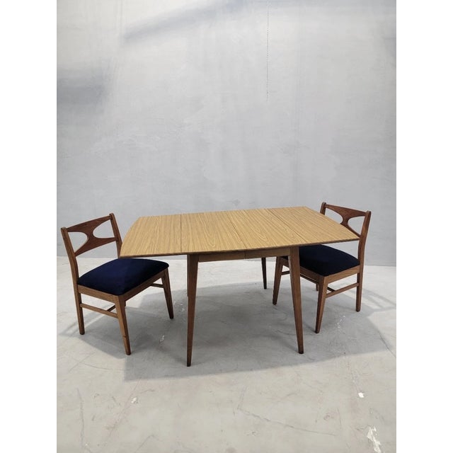 Mid Century Modern Walnut Drop Leaf Table and 6 Chairs Newly Reupholstered For Sale In Chicago - Image 6 of 8