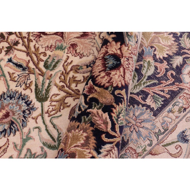 Textile Shabby Chic Floral 1990's Pak-Persian Ivory/Blue Wool Rug - 9'1'' X 12'7'' For Sale - Image 7 of 9