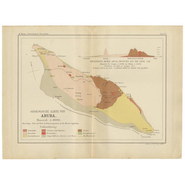 Antique Geological Map of Aruba by Karl Martin, 1888 For Sale - Image 9 of 9