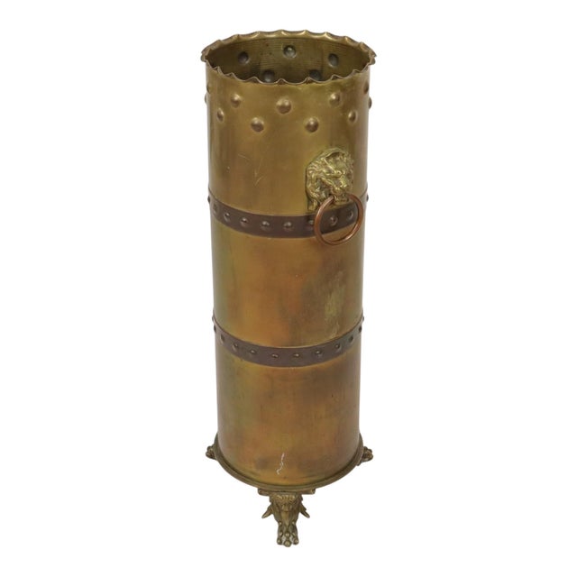 Artillery Shell Umbrella with Trench Art Lion Heads, 1920s For Sale - Image 6 of 18