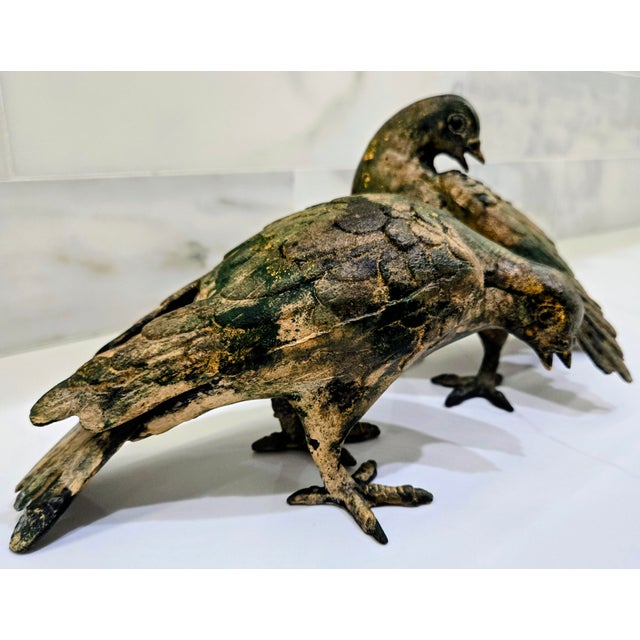Toyo Vintage Toyo Japan Cast Bird Sculptures – Verdigris Pigeon Dove Pair, Heavy Decorative Figurines For Sale - Image 4 of 10