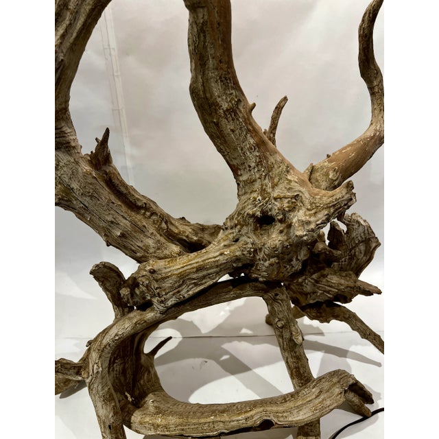 Wood MCM Vintage Driftwood Lamp Table Desk Lamp Organic Coastal Decor Original Finial For Sale - Image 7 of 10