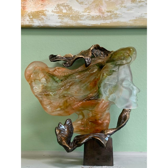 1990s Yves Lohé "Le Vent" Signed Bronze and Pâte De Verre Sculpture, France For Sale - Image 10 of 14