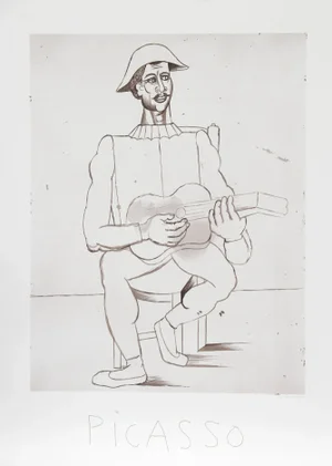 1980s "Arlequin Moustachu a la Guitare" Lithograph After Pablo Picasso
