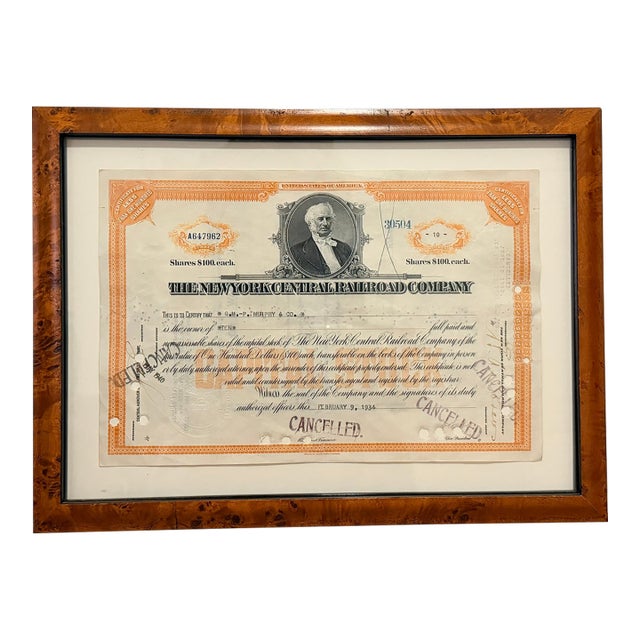 Vintage American Stock Certificates in Matching Wood-Tone Frames — Set of 3 For Sale