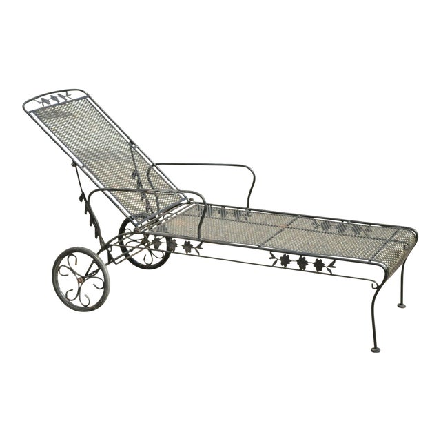 Vintage Woodard Wrought Iron Adjustable Black Patio Garden Chaise