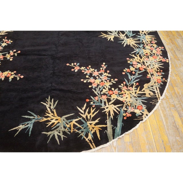 Textile 1920s Black Open Field Antique Artistic Art Deco Bamboo Design Chinese Oval Rug For Sale - Image 7 of 10