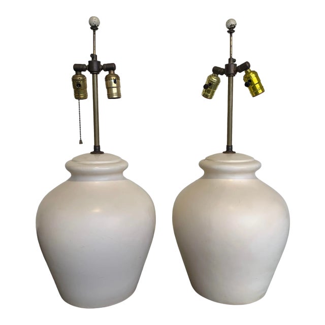 Natural Eggshell Biscuit Table Lamps - a Pair For Sale