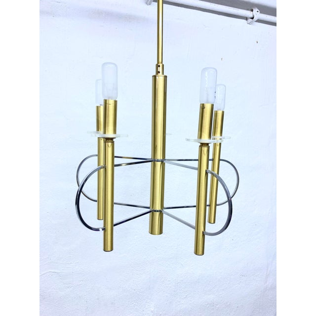 Gold Chandelier in Brass, Chrome and Glass from Sciolari, 1960s For Sale - Image 8 of 11