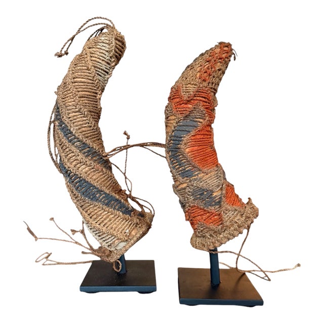 Woven Papua New Guinea Koteka on Custom Stands- A Pair For Sale