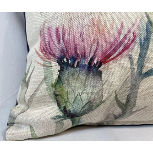 2020s 16" Square Decorative Toss Pillow Embellished With an Explosion of Pink and Purple Thistle Flower Blooms - Made in the U K For Sale - Image 5 of 10