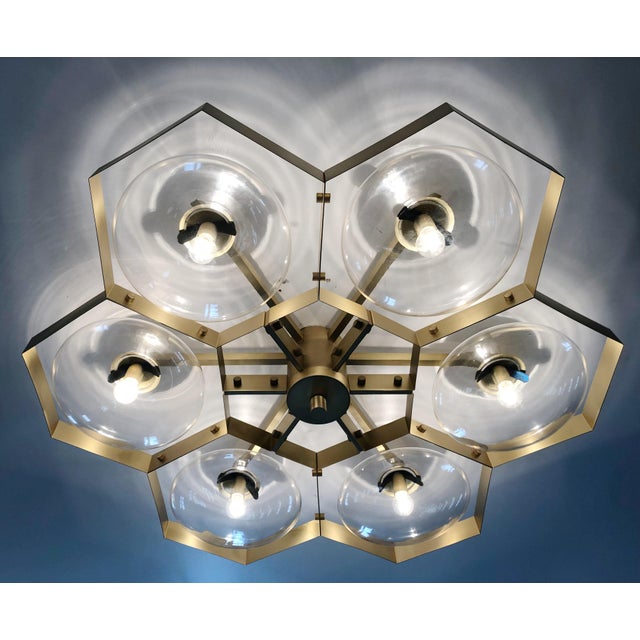 Italian 21st Century Hive Satin Brass Clear Murano Flush Mount by Fabio LTD For Sale - Image 3 of 9