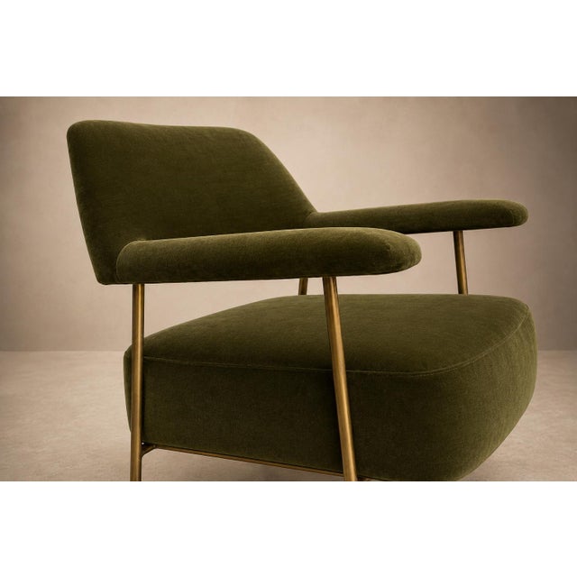 Brazilian Modern Pair of Armchairs in Aged Brass & Olive Green Mohair by Joaquim Tenreiro, 1950s For Sale - Image 9 of 17
