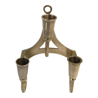 Vintage Three Candle Brass Wall Sconce For Sale