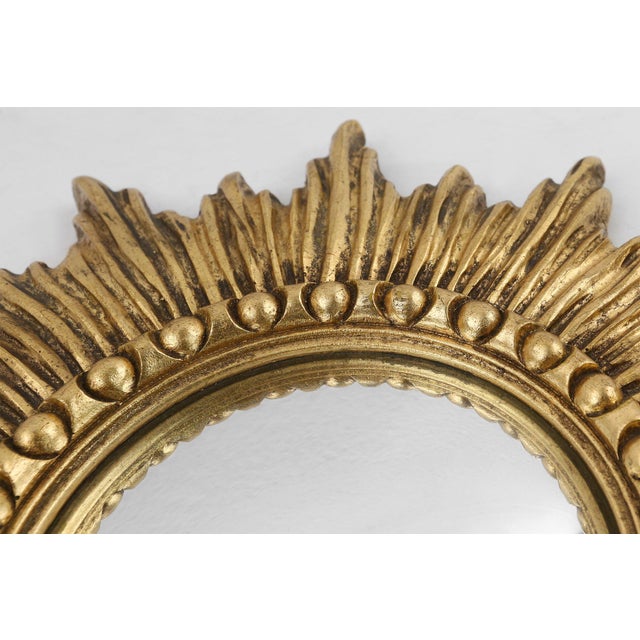 Gold Gold Sunburst Convex Mirror in Resin, France, 1960s For Sale - Image 8 of 11