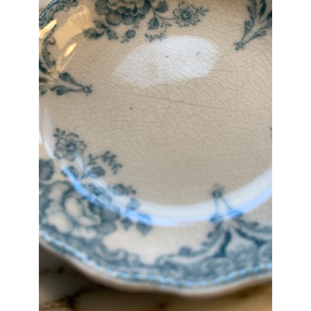 Antique Allertons English Teal Transferware Scalloped Butter Pats Set of 8 For Sale In Seattle - Image 6 of 12