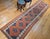 French Country 19th Century Kurdish Runner Rug, Hand-Knotted Wool, Geometric Medallion Pattern, Terracotta & Navy, 3x12 For Sale - Image 3 of 16