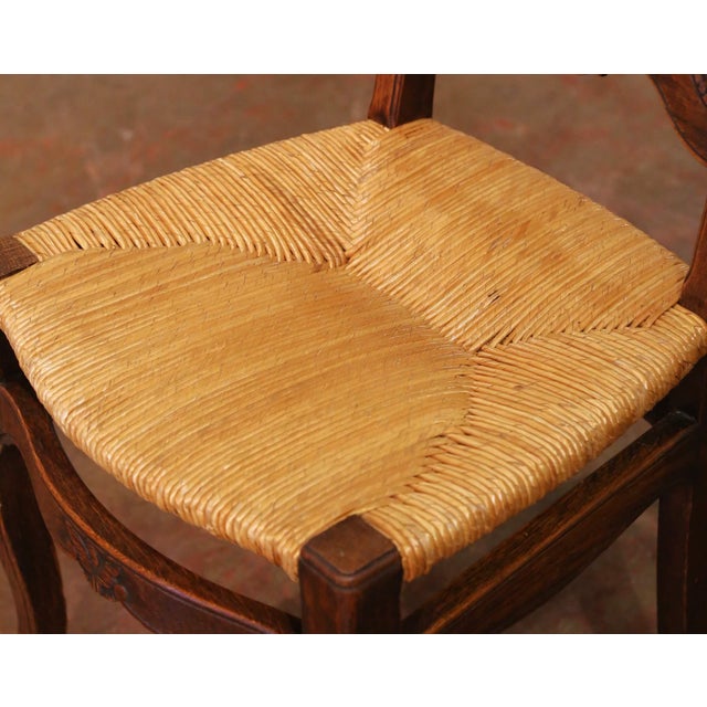Wood Early 20th Century French Normandy Oak Rush Seat Dining Chairs, Set of Six For Sale - Image 7 of 11