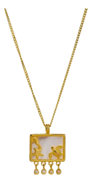 Starfish Ocean Spirit Animal Pearl & Gold Pendant Chain Necklace