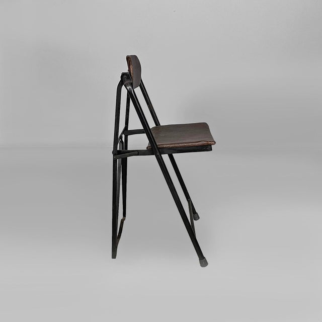 Italian Modern Folding Chair in Brown Leather and Metal, 1980s For Sale - Image 3 of 18